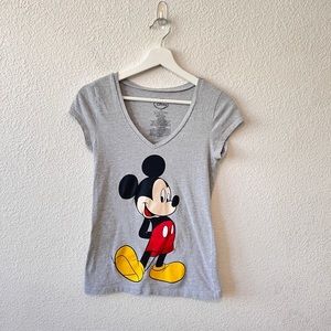 Disney Mickey Mouse Gray Small Junior Short Sleeve Shirt Front Back Picture